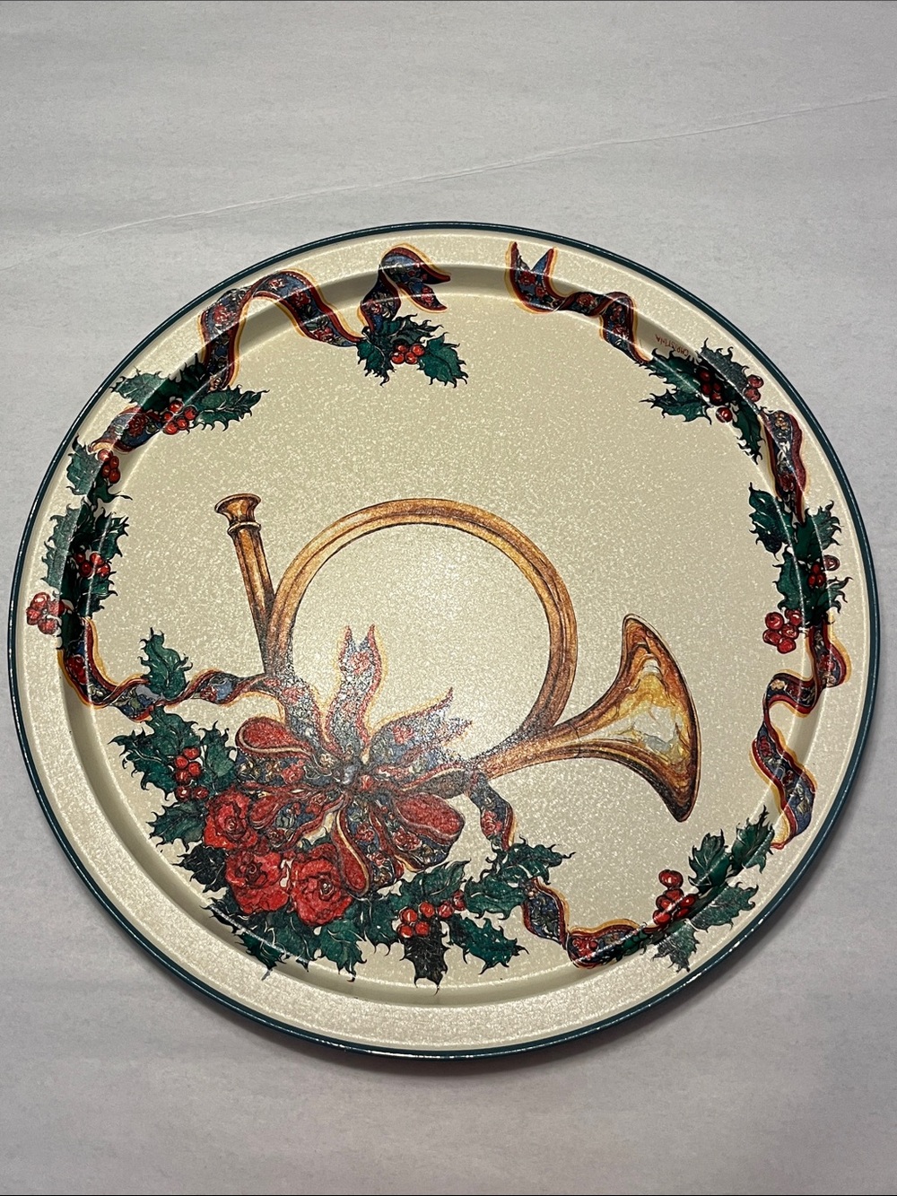 Vintage 1991 Potpourri Press Triumphant Christmas Tin Serving Platter-Christina
